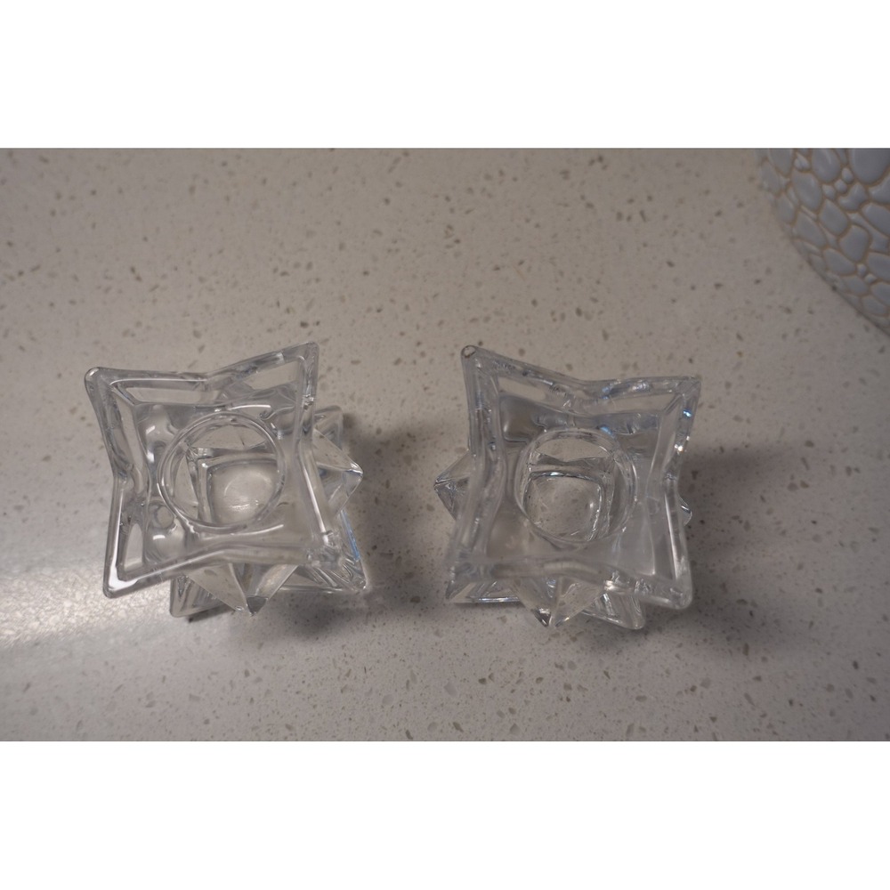 Crystal Star‎ Tea Light Candle Holders Set of 2 Clear Glass Home Decor